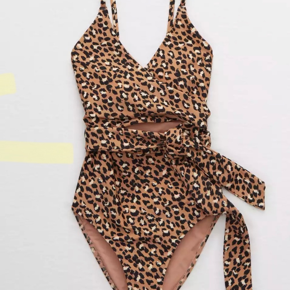 Large Long Aerie Leopard Wrap One Piece Swimsuit